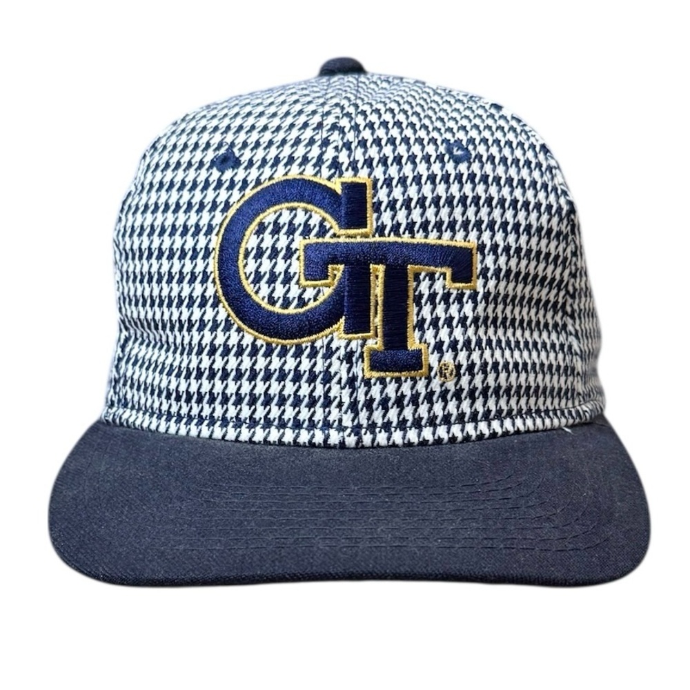 Vintage Georgia Tech Hat Buzz Yellow Jackets Baseball Cap Houndstooth Flat Bill